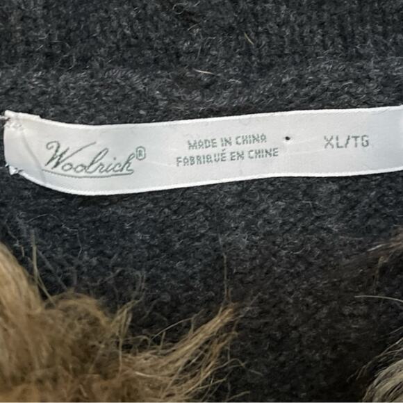 Woolrich Cable Knit Long Zipper Cardigan Faux Fur Trim Tie Waist Size XL - Picture 8 of 12